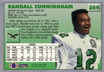 1993 Fleer #354 Randall Cunningham Back