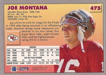 1993 Fleer #475 Joe Montana Back