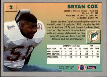 1993 Fleer #2 Bryan Cox Back
