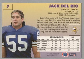 1993 Fleer #7 Jack Del Rio Back