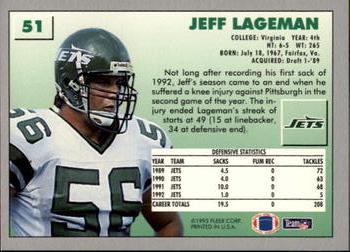 1993 Fleer #51 Jeff Lageman Back
