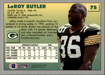 1993 Fleer #75 LeRoy Butler Back