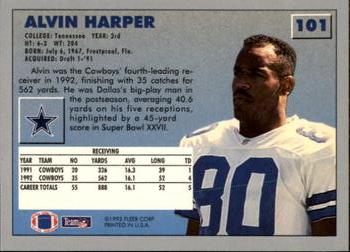 1993 Fleer #101 Alvin Harper Back