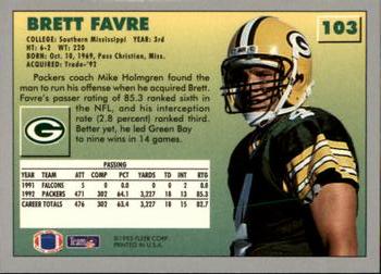 1993 Fleer #103 Brett Favre Back