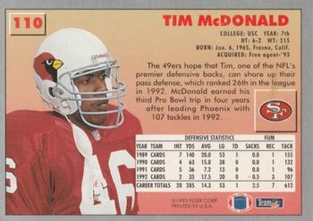 1993 Fleer #110 Tim McDonald Back