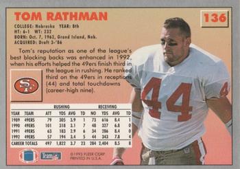 1993 Fleer #136 Tom Rathman Back
