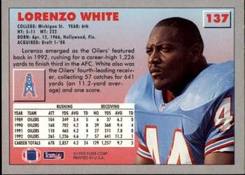 1993 Fleer #137 Lorenzo White Back