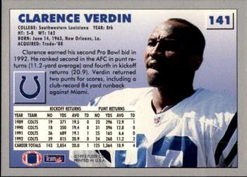 1993 Fleer #141 Clarence Verdin Back