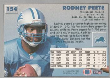 1993 Fleer #154 Rodney Peete Back