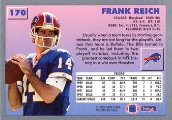 1993 Fleer #170 Frank Reich Back