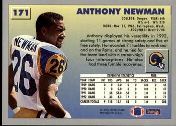 1993 Fleer #171 Anthony Newman Back