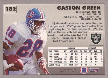 1993 Fleer #182 Gaston Green Back