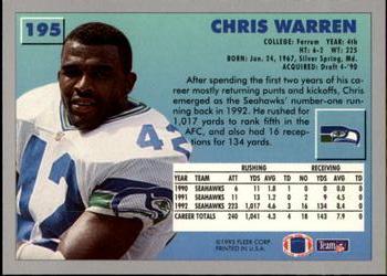 1993 Fleer #195 Chris Warren Back