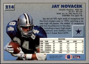 1993 Fleer #214 Jay Novacek Back