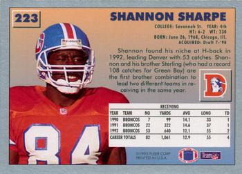 1993 Fleer #223 Shannon Sharpe Back