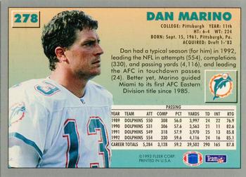 1993 Fleer #278 Dan Marino Back