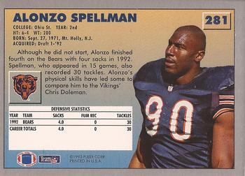 1993 Fleer #281 Alonzo Spellman Back