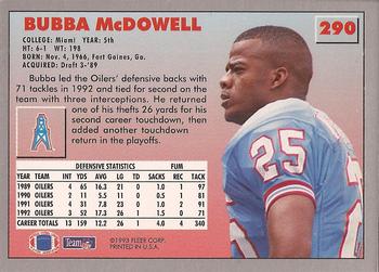 1993 Fleer #290 Bubba McDowell Back
