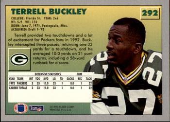 1993 Fleer #292 Terrell Buckley Back