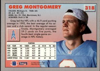 1993 Fleer #318 Greg Montgomery Back