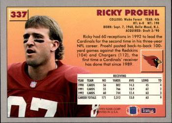 1993 Fleer #337 Ricky Proehl Back