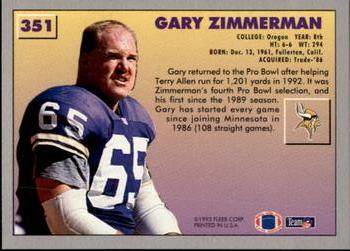 1993 Fleer #351 Gary Zimmerman Back