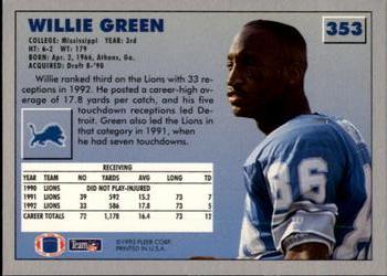 1993 Fleer #353 Willie Green Back