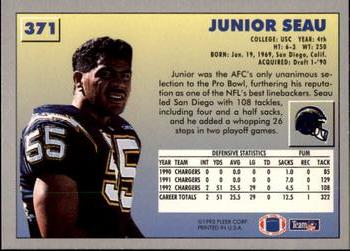 1993 Fleer #371 Junior Seau Back