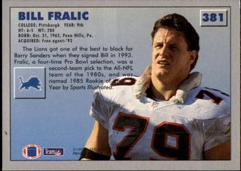 1993 Fleer #381 Bill Fralic Back