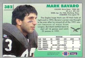 1993 Fleer #382 Mark Bavaro Back