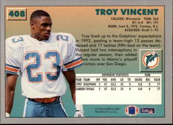 1993 Fleer #408 Troy Vincent Back