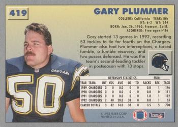 1993 Fleer #419 Gary Plummer Back