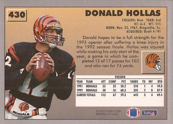 1993 Fleer #430 Donald Hollas Back