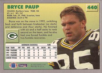1993 Fleer #440 Bryce Paup Back