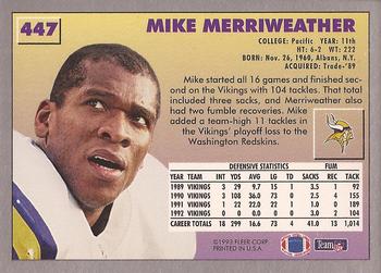 1993 Fleer #447 Mike Merriweather Back