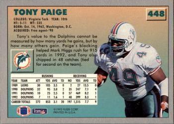 1993 Fleer #448 Tony Paige Back
