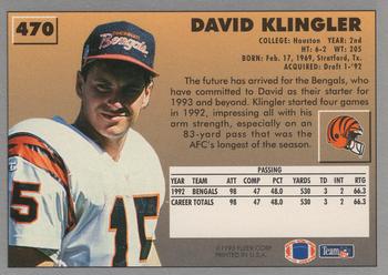 1993 Fleer #470 David Klingler Back