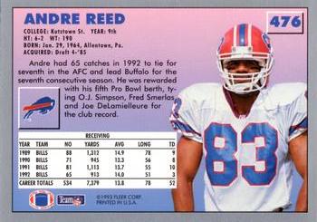 1993 Fleer #476 Andre Reed Back