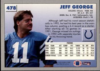 1993 Fleer #478 Jeff George Back