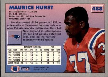 1993 Fleer #488 Maurice Hurst Back