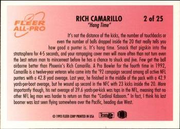 1993 Fleer - Fleer All-Pro #2 Rich Camarillo Back