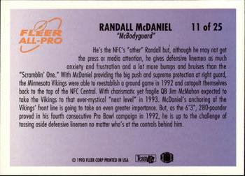 1993 Fleer - Fleer All-Pro #11 Randall McDaniel Back