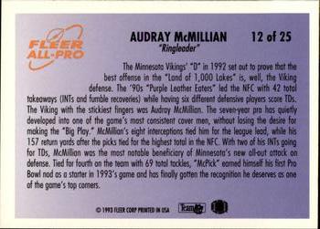 1993 Fleer - Fleer All-Pro #12 Audray McMillian Back