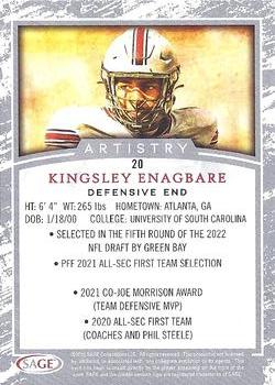 2022 SAGE Artistry - Silver #20 Kingsley Enagbare Back