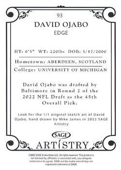 2022 SAGE Artistry - Silver #93 David Ojabo Back