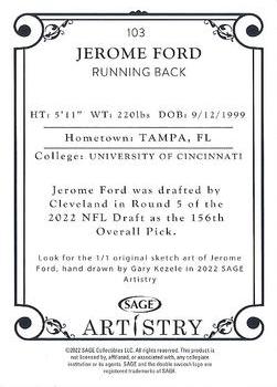 2022 SAGE Artistry - Silver #103 Jerome Ford Back