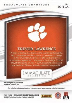 2022 Panini Immaculate Collection Collegiate - Immaculate Champions Blue #IC-TLA Trevor Lawrence Back