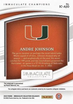 2022 Panini Immaculate Collection Collegiate - Immaculate Champions Ruby #IC-AJO Andre Johnson Back