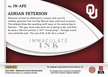 2022 Panini Immaculate Collection Collegiate - Immaculate Ink Blue #IN-APE Adrian Peterson Back