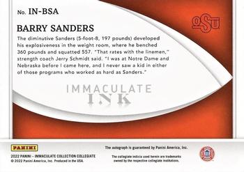 2022 Panini Immaculate Collection Collegiate - Immaculate Ink Blue #IN-BSA Barry Sanders Back